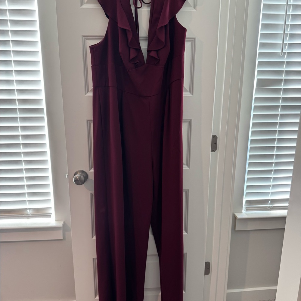 Elegant Burgundy Ruffled Jumpsuit